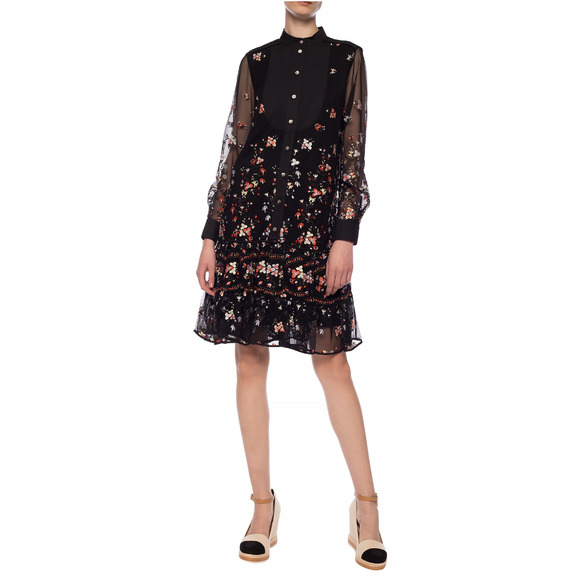 Tory Burch Dresses & Skirts - Tory Burch Embroidered Black Floral Dress Long Sleeve MISSING BUTTON S